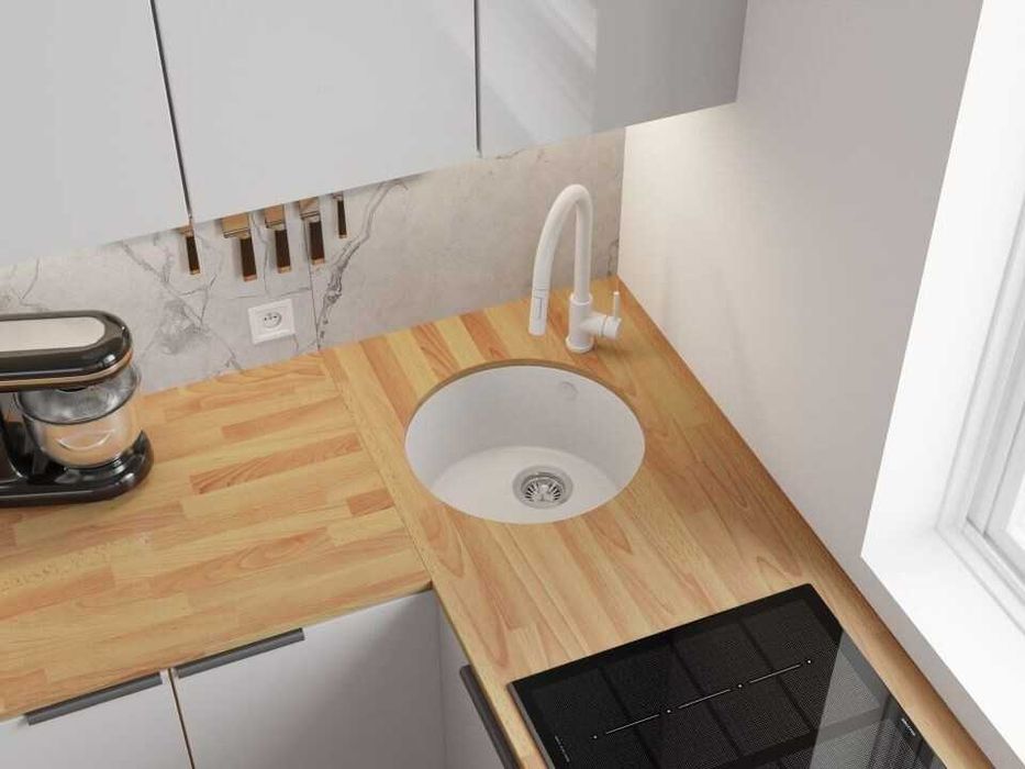 Бяла кръгла кухненска мивка за вграждане под плот Валета 50 460x460 мм