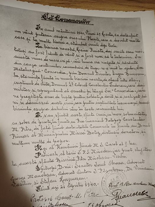 Fotografie cu Act Comemorativ 1940