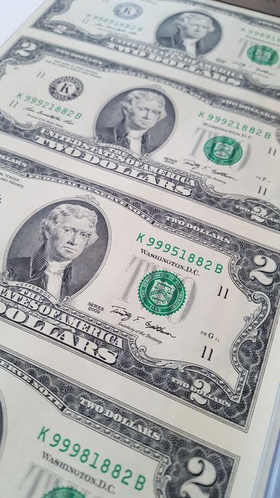 Banknote 2 dolari uncut