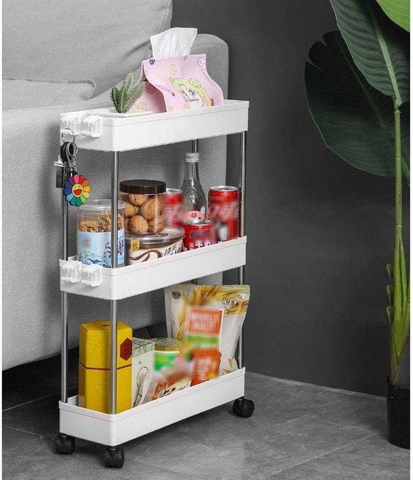 Organizator mobil cu roti pentru bucatarie baie 4 rafturi 85x38x13 cm