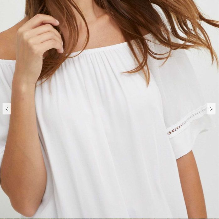 Top/bluza fara umeri, alb, bumbac+vascoza, S/M/