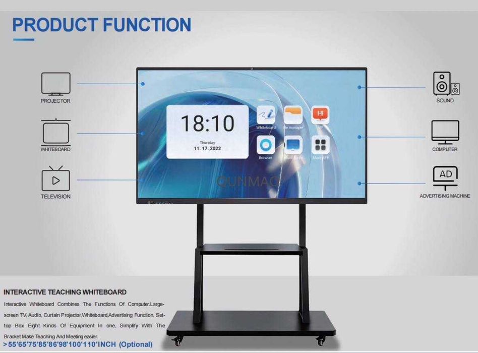 Интерактивные панели 65,75,86 дюймов.Есть гарантия,бесплатная доставка