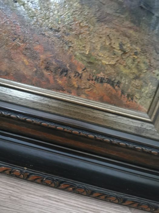 Антикварна картина на платно с маслени бои стил експресионизъм пейзаж