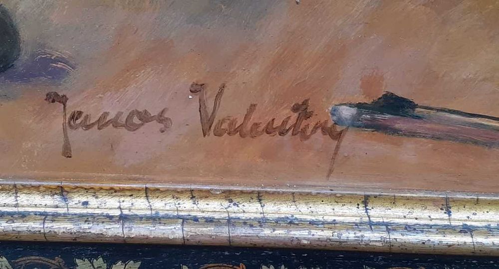 Tablou vechi - personaje - semnat Janos Valentiny