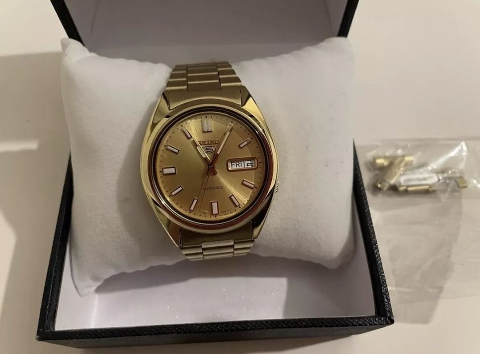 Seiko 5 automatic 7s26-0480 отличен злато златен часовник мъжки дамски