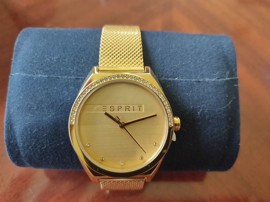 Ceas Esprit analog cu bratara cu model plasa, Auriu