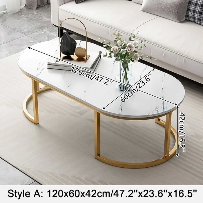 Masuta de cafea ovala ,minimalista, design nordic, aspect marmura