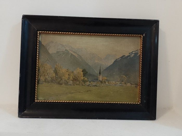 Tablou vechi lucrare încadrată într-o ramă din lemn masiv , dimensiuni