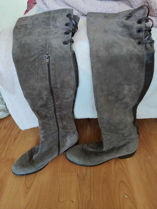 Италиански кожени ботуши над коляното – Vera Cuoio, естествен велур