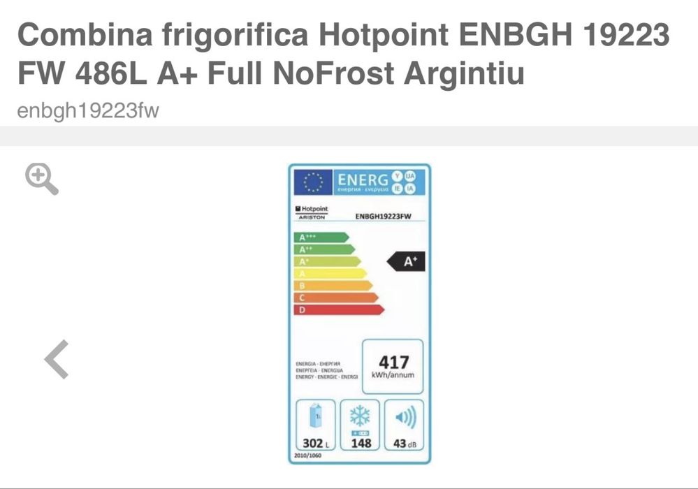 Hotpoint-Ariston ENBGH 19223 FW Frigider  In stare bună de functionare