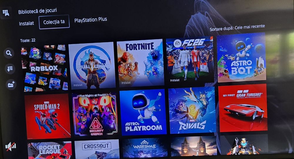 PS5, două controlere (funcționale), jocurile pe disc: FC26 Spider-man Miles Morales, Spider-man și celelalte jocuri digitale din imagini.