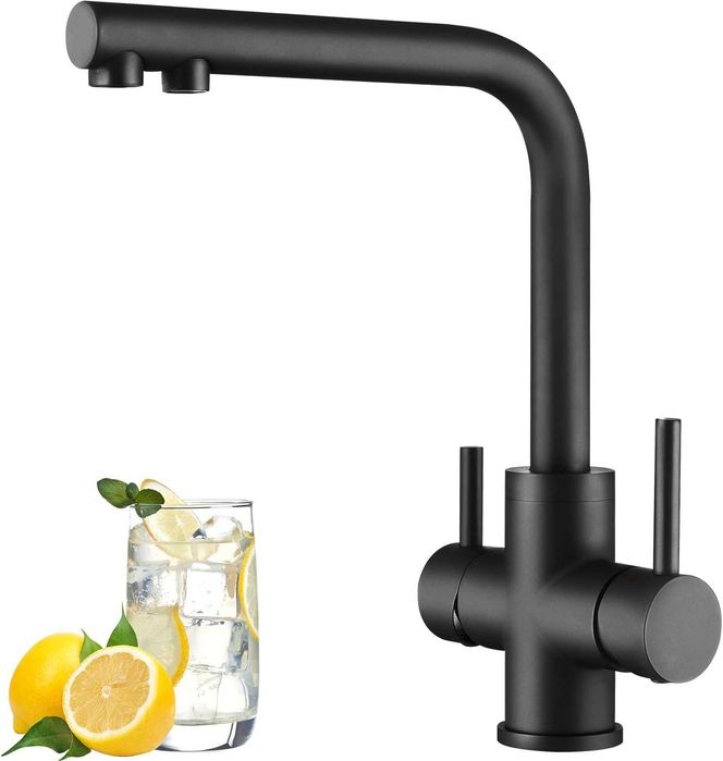 Baterie de bucatarie CREA cu 4 cai, robinet de chiuveta rotativ la 360°, Neagra
