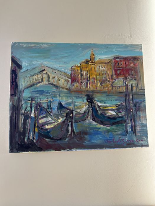 Tablou pictat manual, Venetia, panza pe sasiu de lemn 40/50 cm