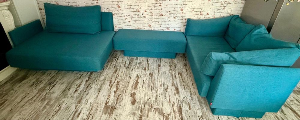 Canapea modulară Feydom Choice 1, culoare turcoaz, dimensiuni 135x215