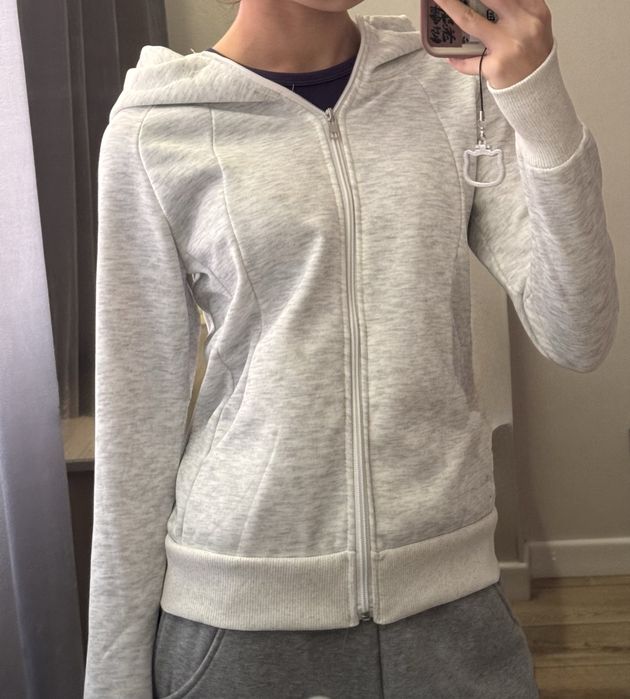 зип-худи, белая с капюшоном, размер S