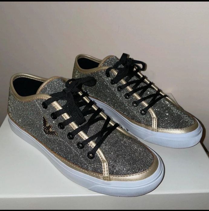 Emporio Armani Women's Black and Gold Trainers