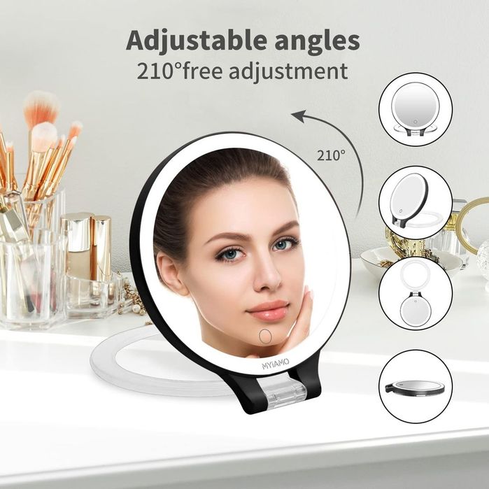Oglinda cosmetica cu doua fete, 1x / 10x și 3 moduri iluminare