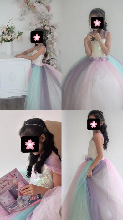 Вечернее платье единорога для девочки на 8-10лет