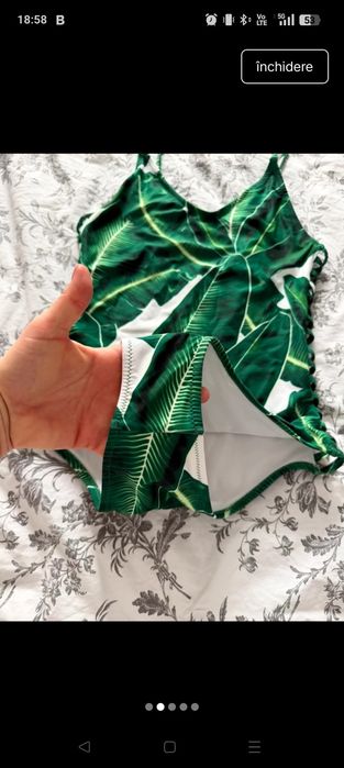 Costum de baie întreg, decupat în laterale, nou, print tropical frunze