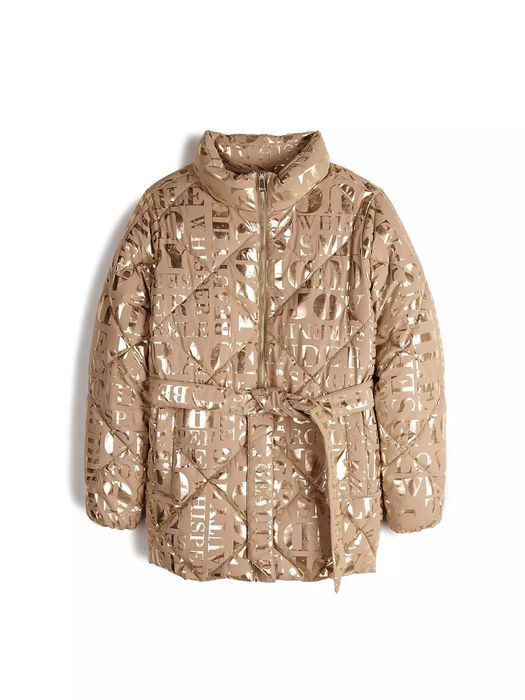 Дамско зимно яке , златисто ватирано яке с колан , дамско яке