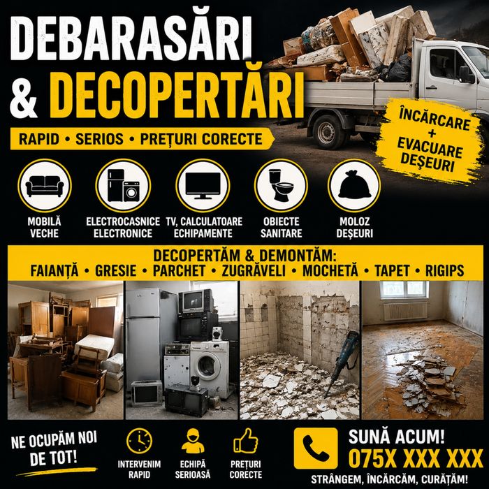 Debarasări & Decopertări – Mobilă, Electrocasnice, Gresie, Faianță, Moloz