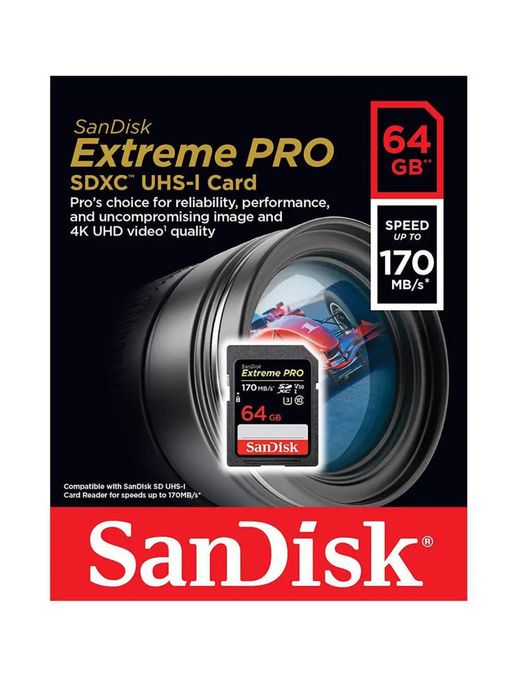 Флешка для фотоаппарата sandisk extreme PRO 64 gb 200 mb/s 170mb/s