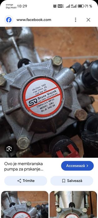 pompă cu membrană pentru stropit/prăfuit (model MP25),