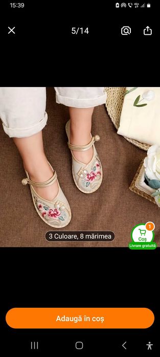 Pantofi, balerini bej cu broderie, confortabili