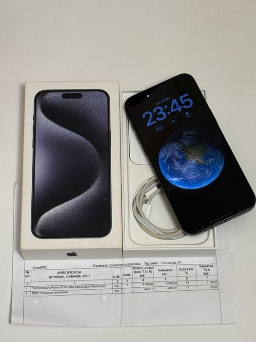 Iphone 15 PRO MAX 256GB Blue Titanium Impecabil  FACTURA