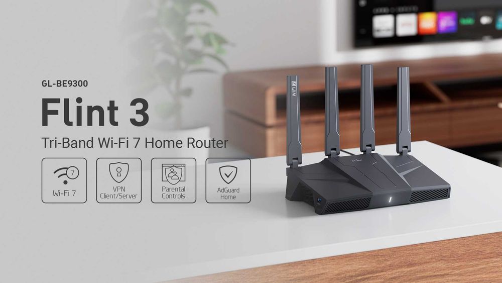 Wi-Fi 7 Router GL-INet Flint 3 BE9300 Tri-Band с гаранция