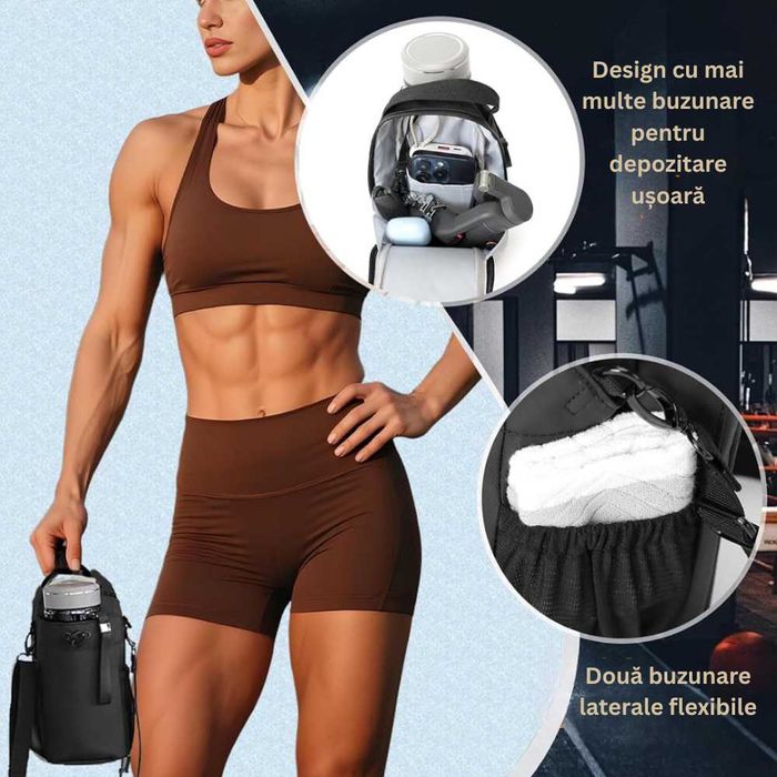 Geanta pentru sala cu prindere magnetica, compartiment sticla de apa