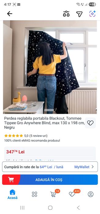 Perdea blackout reglabila portabila, cu ventuze Gro Anywhere Blind
