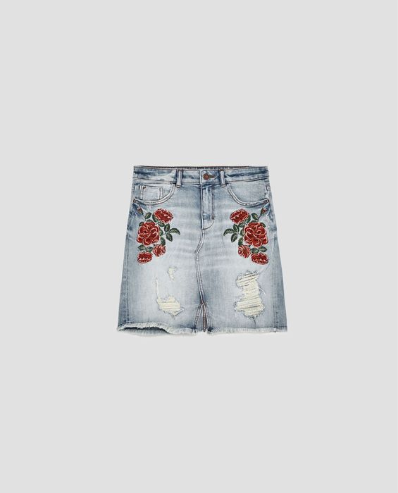 Zara пола с висока талия и бродерия