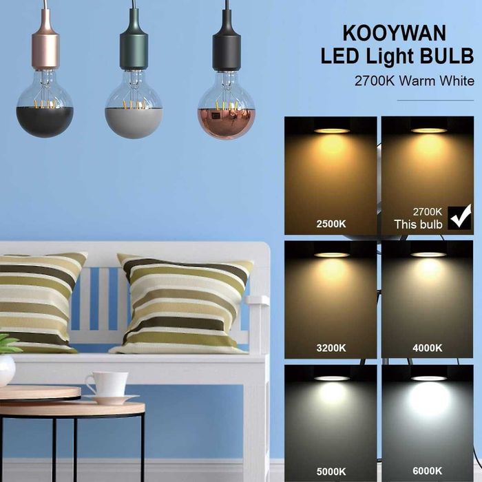 Черни LED крушки Винтидж E27 Цокъл на винт 2700K Топло бяла светлина G80/G25 Кълбовидна Димируема Декоративна Edison LED крушка 6W KOOYWAN