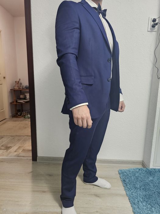 Модерен Кралско Син Костюм "Slim Fit" (Разм. 46) ПЪЛЕН КОМПЛЕКТ