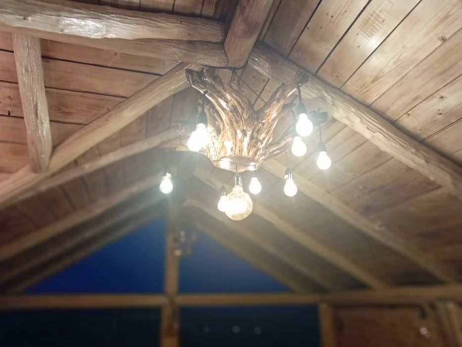 Vând lustra (rustica) facuta din cioata unui copac