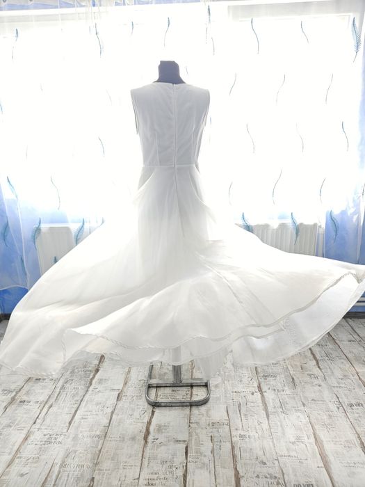 Rochie alba din mătase cununie civila