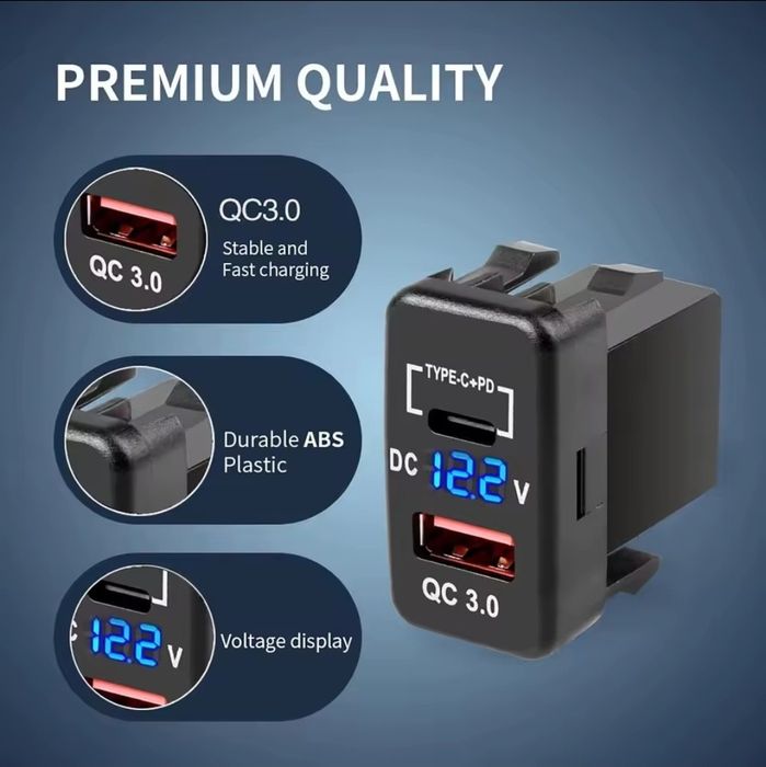 Buton Toyota  USB + USB C + volt metter