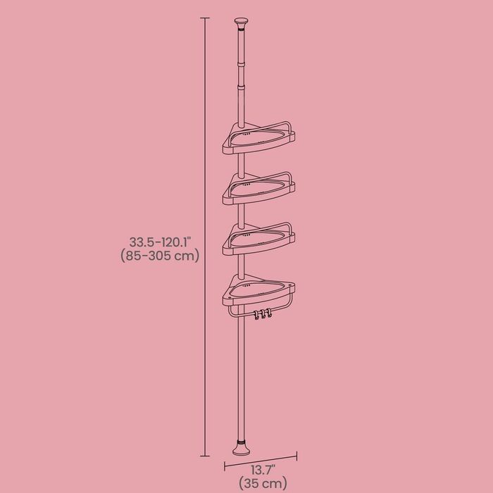 Ъглова етажерка за баня SONGMICS, органайзер за баня 85-305см
