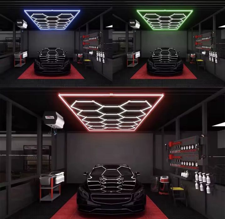Lumina Lumini Hexagon Hexagonale LED HoneyComb Lumini Modulare Garaje Detaling Barber Shop  Magazin 4.8x2.4M Lumini 6500K Culori Rosu Albastru Roz