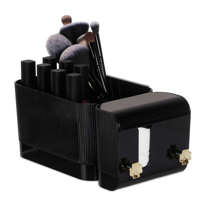 Organizator cosmetic de perete cu 4 compartimente autoadeziv negru