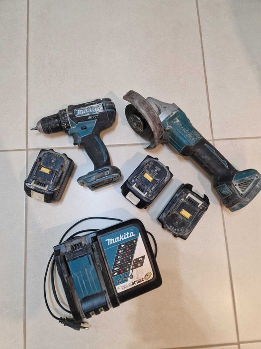 Set Makita - Polizor , masina de gaurit , 3 acumulatori + incarcator