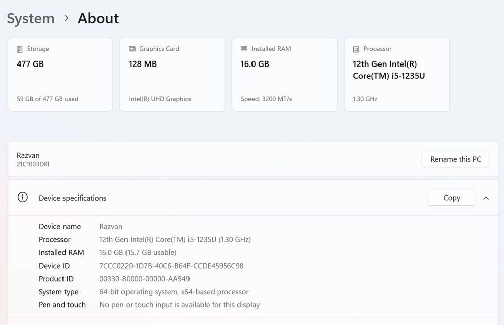 Laptop Lenovo ThinkPad L14, Gen 3, i5-1235U, 16 GB RAM, Storage 512 GB