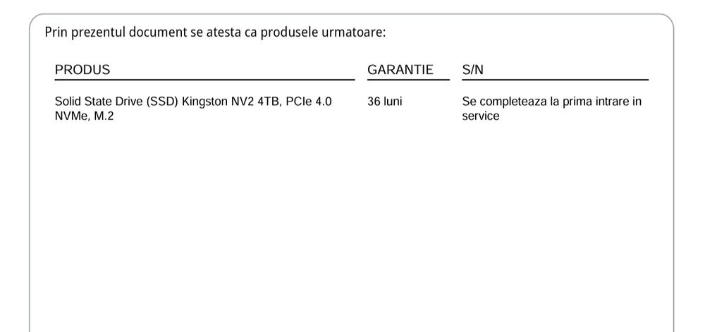SSD Kingston M. 2 NV2 4TB  garantie 2028.03