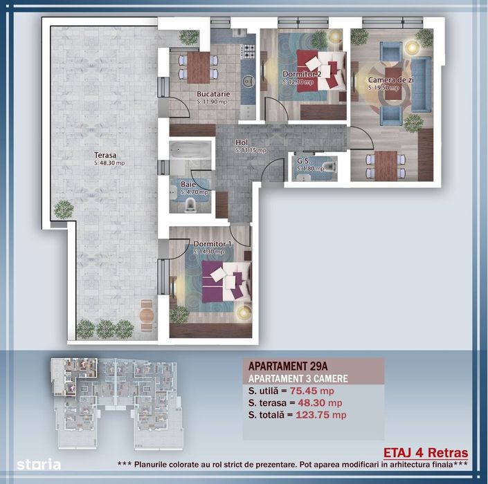 Ap. 3Cam Spatios+Terasa De 48Mp In Bloc Premium P+4 / Pallady!