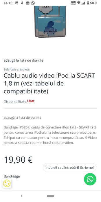 Cablu audio video iPod la SCART 1,8 m