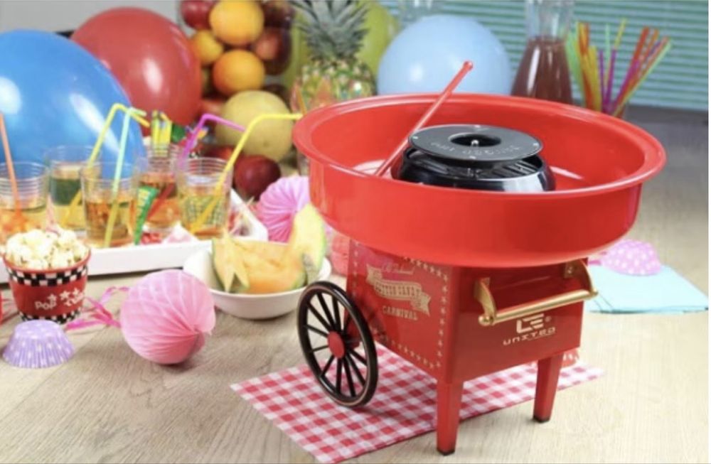 Aparat de facut vata de zahar pe bat culoare roz/ rosu