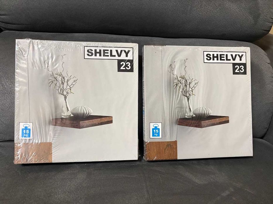 2 бр. НОВИ стенни рафтове SHELVY 23 – тъмно дърво, 23,5 × 23,5 см**
