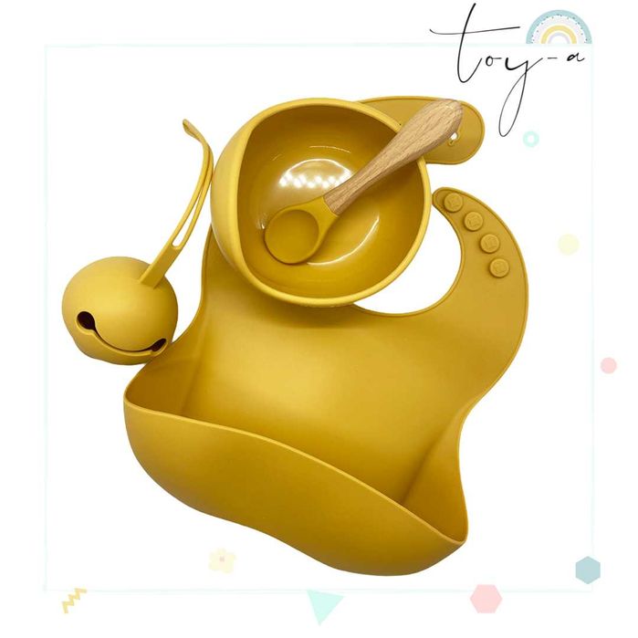 Комплект купа, лигавник и биберонодържач от силикон