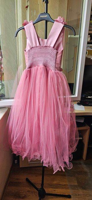 Rochie eleganta roz cu tul pentru fete de 11-12 ani